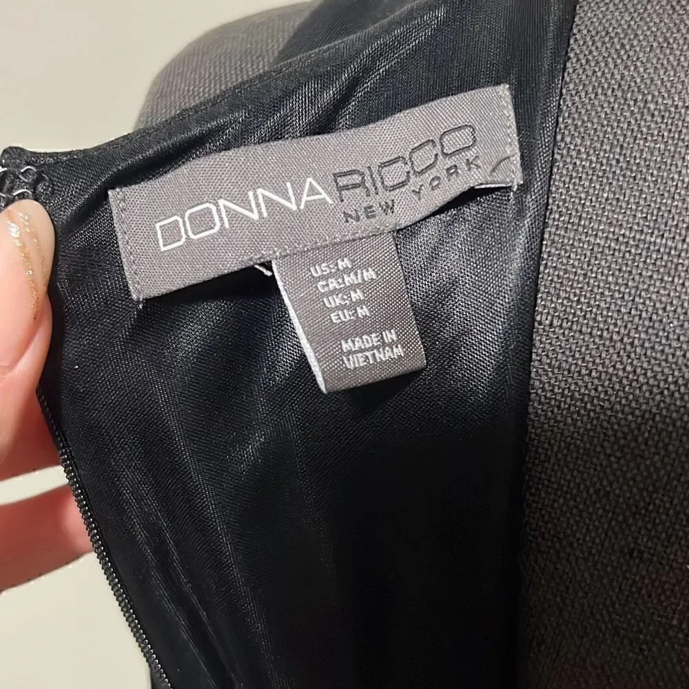 Donna Ricco Women's Black & Tan Metallic Shimmer Fit & Flare Midi Dress